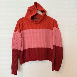 [Love Ellie] Color Block Cropped Pullover Hoodie in Pink and Orange Size Large